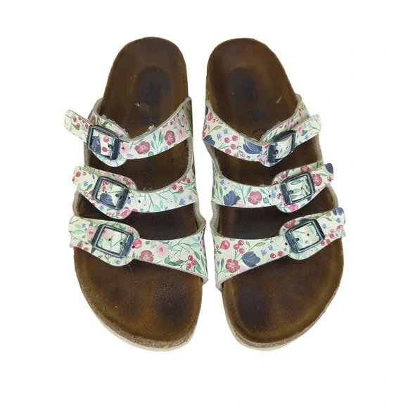 Birkenstock Florida Floral Sandals Womens 6 6.5 37 Triple Strap Summer Casual - Picture 4 of 8